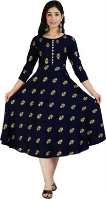 Women Printed Viscose Rayon Anarkali Kurta  (Dark Blue)