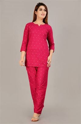 Women Top & Pyjama Set Pink Polka Print