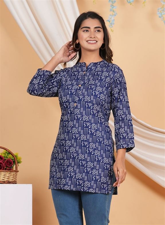Women Printed Viscose Rayon A-line Kurta  (Navay Blue)