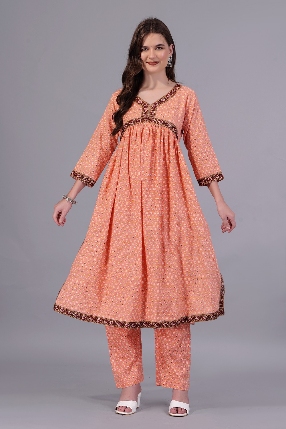 Aarti Fashion Floral Printed Collar Notch Neck Pure Cotton Straight Kurta pant set