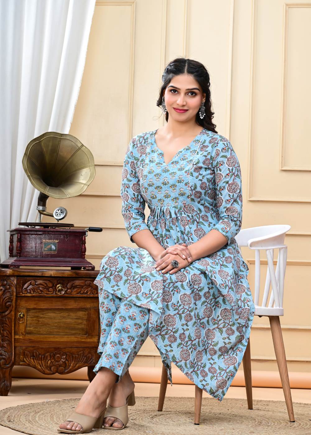 Elegant Women’s Cotton Kurta Set with Pant | Hand Block Print | 3/4 Sleeves | Comfortable Ethnic Wear | Daily & Office Wear | Stylish Indian Suit Set for Women