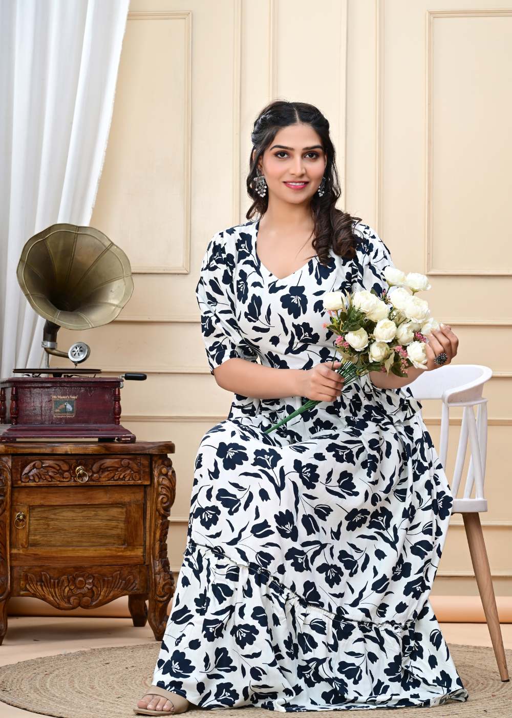 Women's Floral Printed Rayon Gown Lightweight & Comfortable Gown for Casual, Office & Festive Wear