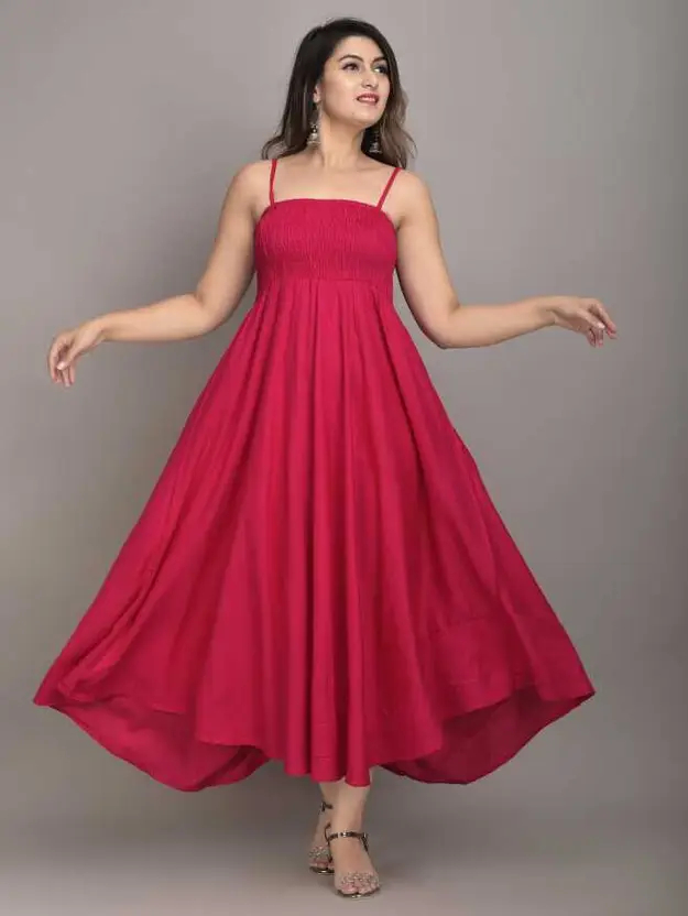 AARTI FASHION Women’s Fit and Flare Pink Midi Dress – Sleeveless, Solid Viscose Rayon, Square Neck, Casual Western Wear for Everyday Comfort and Style