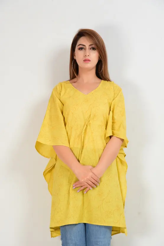 AARTI FASHION Women's Yellow Floral Print Sleeveless Casual V-Neck Kaftan Top – Pack of 3, Relaxed Fit Viscose Rayon, Trendy Western Wear