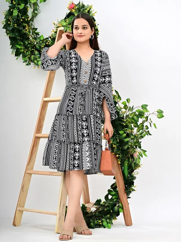 AARTI FASHION Women’s Pure Cotton Black Flared/A-Line Stitched Gown | Elegant Party & Festive Wear | V-Neck 3/4 Sleeve Comfortable & Breathable Fabric