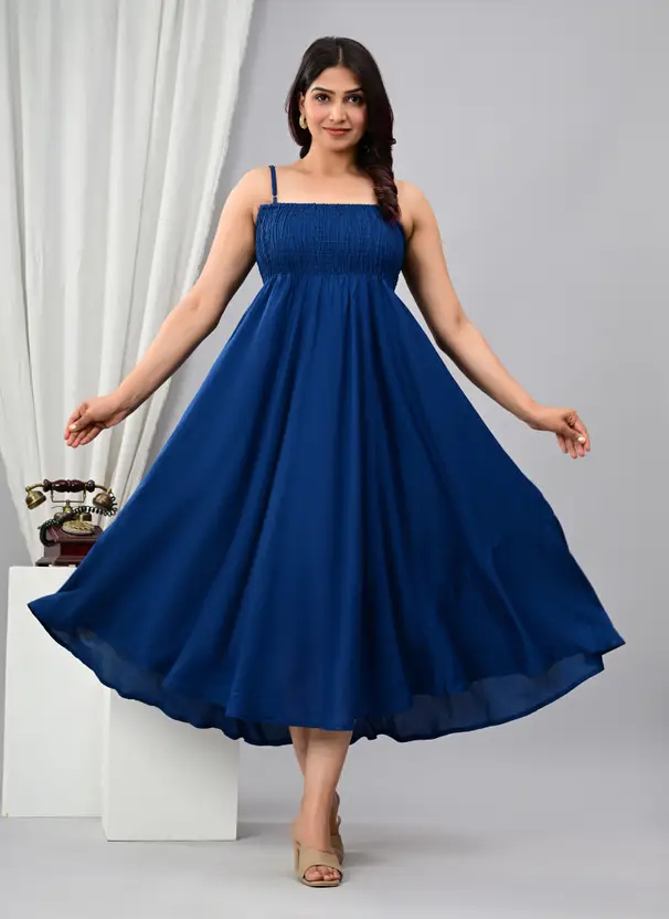 Solid Viscose Rayon Stitched Anarkali Gown for Women | Sleeveless Full-Length Blue Dress | Casual Ethnic Wear | AARTI FASHION Comfortable Kurti