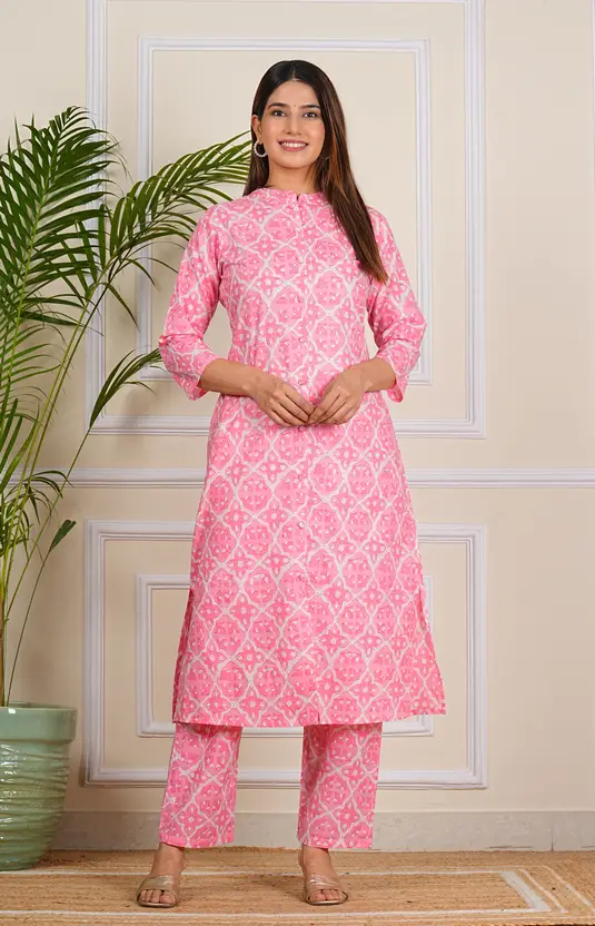Charming Multicolor Women’s Kurta and Pant Set – Printed Cotton Rayon, 3/4 Sleeve, Casual Ethnic Wear for Everyday Comfort