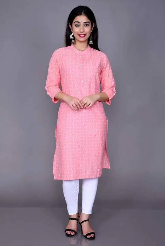 AARTI FASHION Women's Solid Viscose Rayon Straight Kurta (Pink) – Festive & Party Wear, Round Neck, 3/4 Sleeve