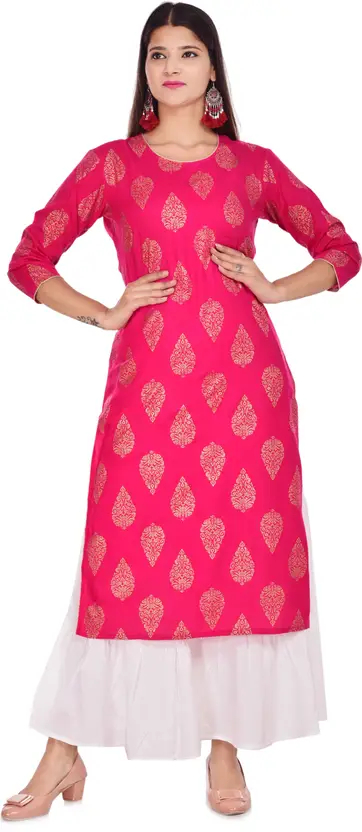 Women Pink Viscose Rayon Kurta and Pant Set - Ankle Length, Round Neck, 3/4 Sleeve, Colorblock Printed Design for Festive & Party Wear by AARTI FASHION