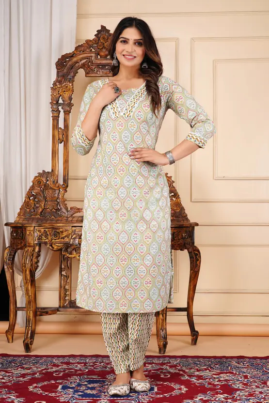 Women Floral Print Kurta in White – Straight Fit, Above Knee Length, 3/4 Sleeve Pure Cotton, Square Neck – Casual Ethnic Wear