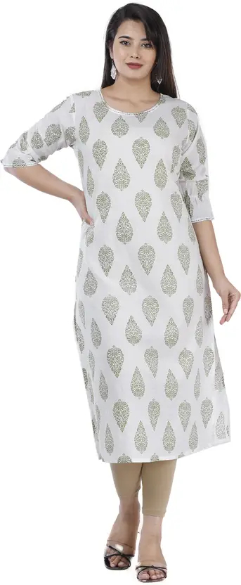 White & Grey Women’s Floral Print Kurta Set - A-line Viscose Rayon, Round Neck, 3/4 Sleeve, Casual Ethnic Wear with Palazzo