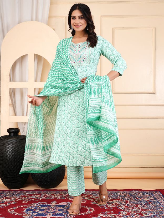 Women’s Cotton Printed Kurta Set with Dupatta | Ethnic Indian Suit for Casual, Office & Festive Wear | Comfortable Daily Wear Salwar Suit for Ladies