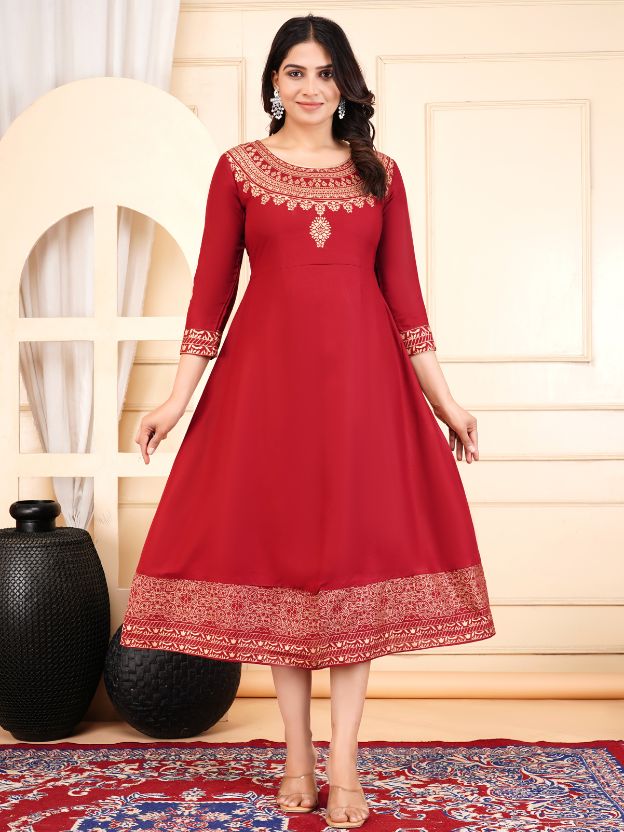 Women’s Red Anarkali Kurta Set with Dupatta | Elegant Party Wear Ethnic Suit | Festive Indian Outfit for Weddings, Celebrations & Special Occasions | Designer Kurti Set